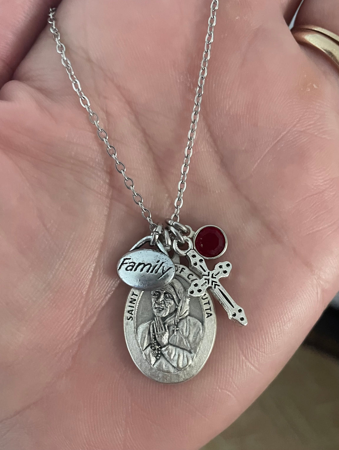 Saint Teresa of Calcutta Necklace – Birthstone, Family &amp; Cross Charms