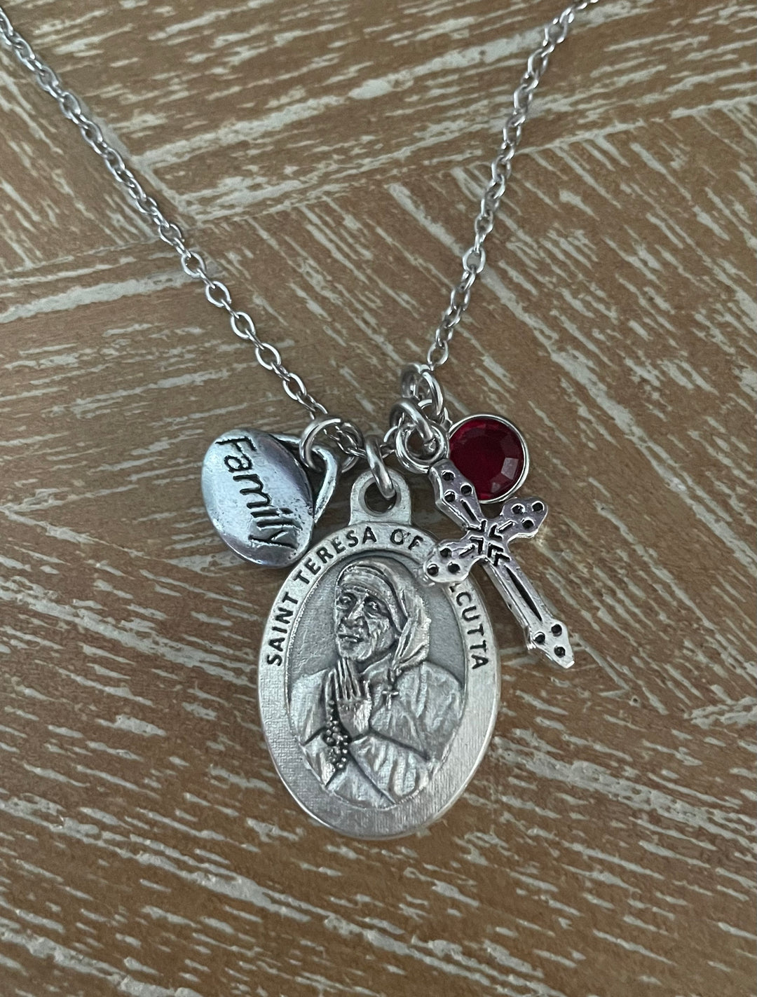Saint Teresa of Calcutta Necklace – Birthstone, Family &amp; Cross Charms