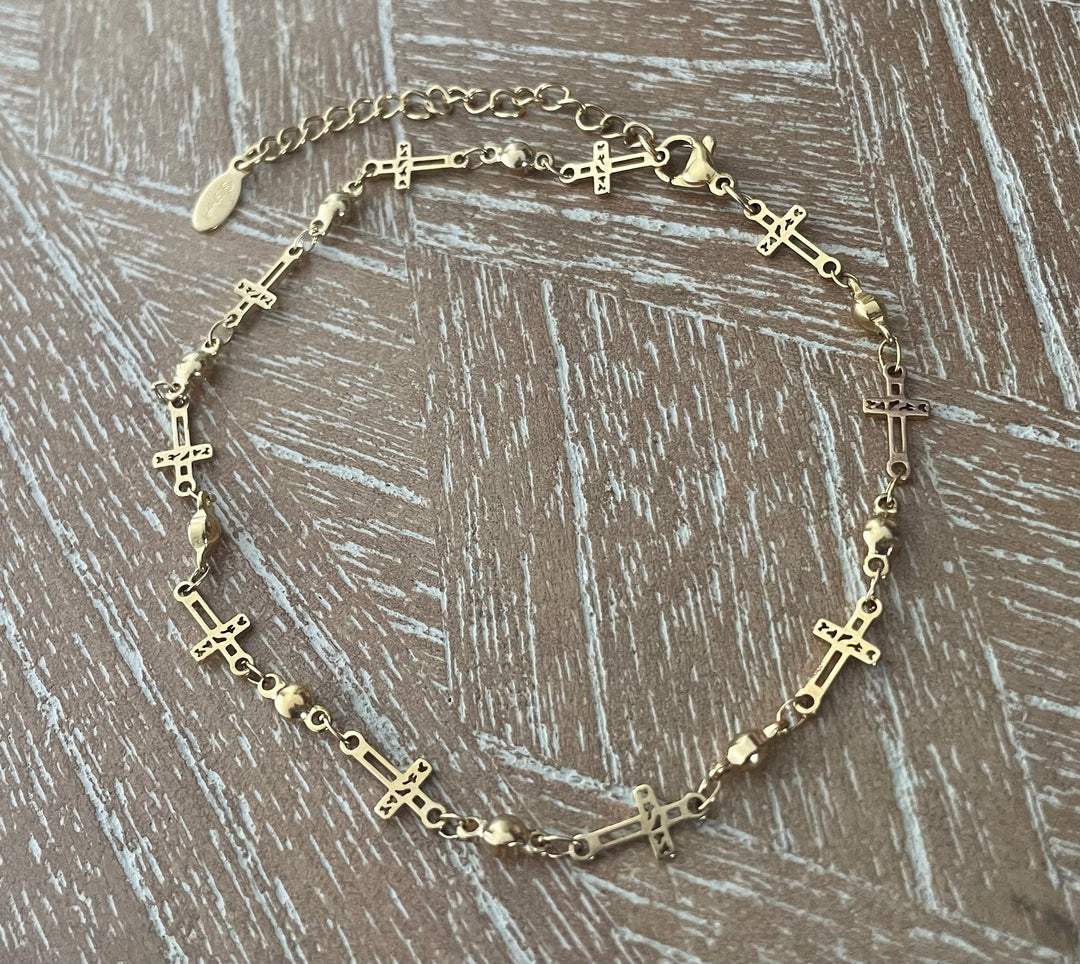 Gold Cross Charm Anklet – Filigree Faith Jewelry