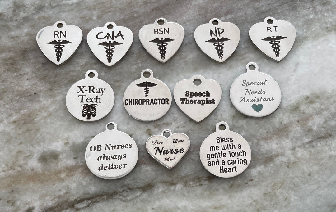 Healthcare Professional Charm Add-On | Engraved Stainless Steel Bangle Charm