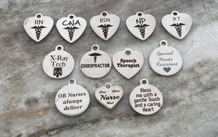 Healthcare Professional Charm Add-On | Engraved Stainless Steel Bangle Charm