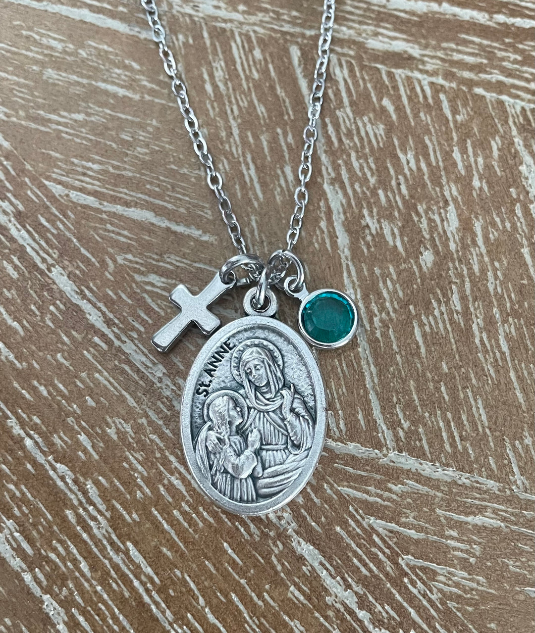 Saint Anne Medal Necklace | Personalized Catholic Necklace with Birthstone | Confirmation Gift for Girls | St Anne Patron Saint Jewelry