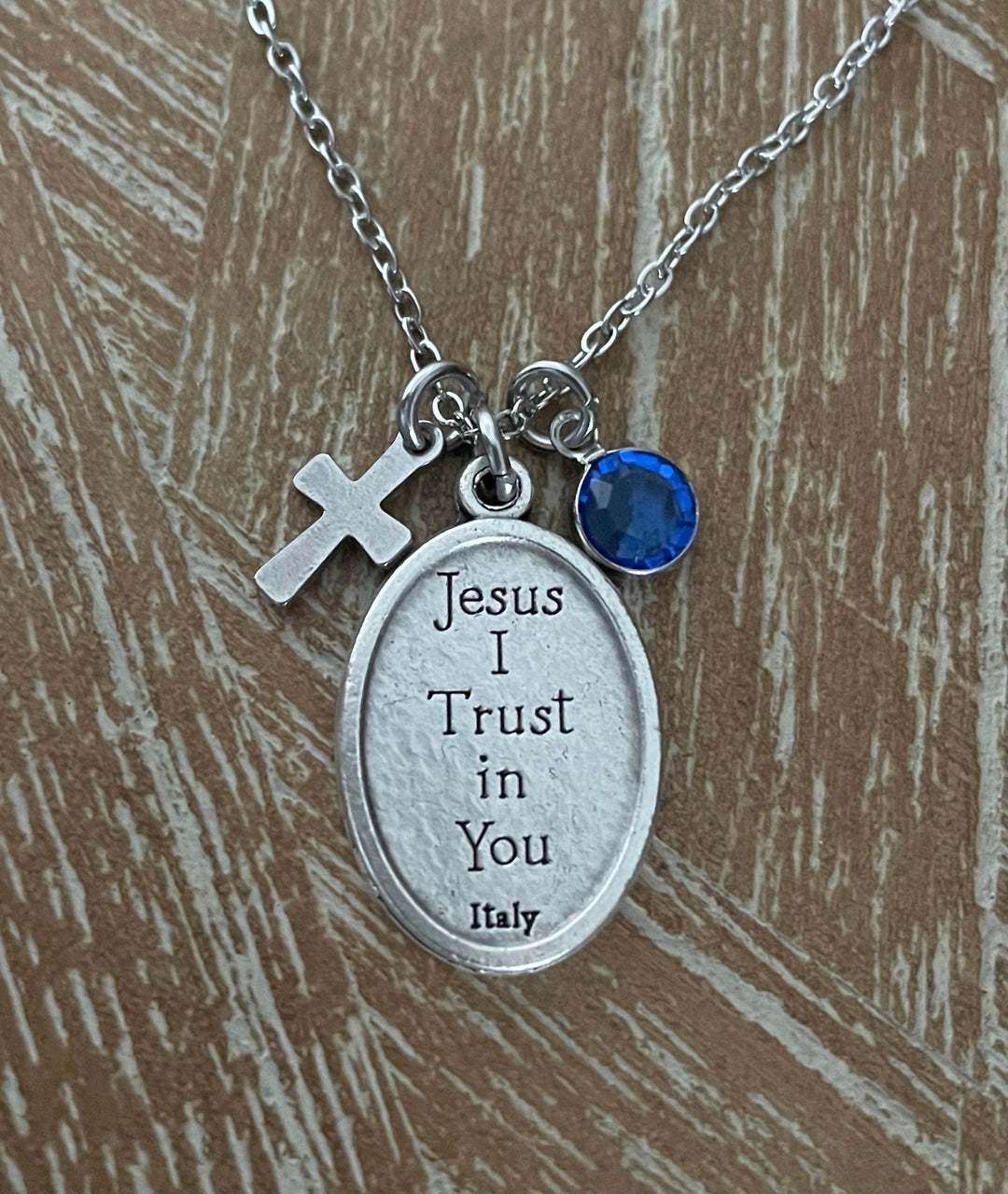 Divine Mercy Necklace with Birthstone &amp; Cross Charm