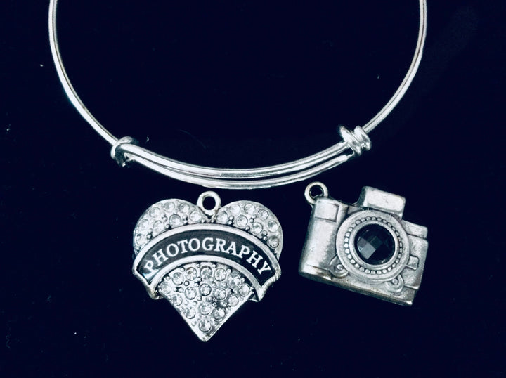 Photography Charm Bracelet – Silver Adjustable Bangle for Photographers
