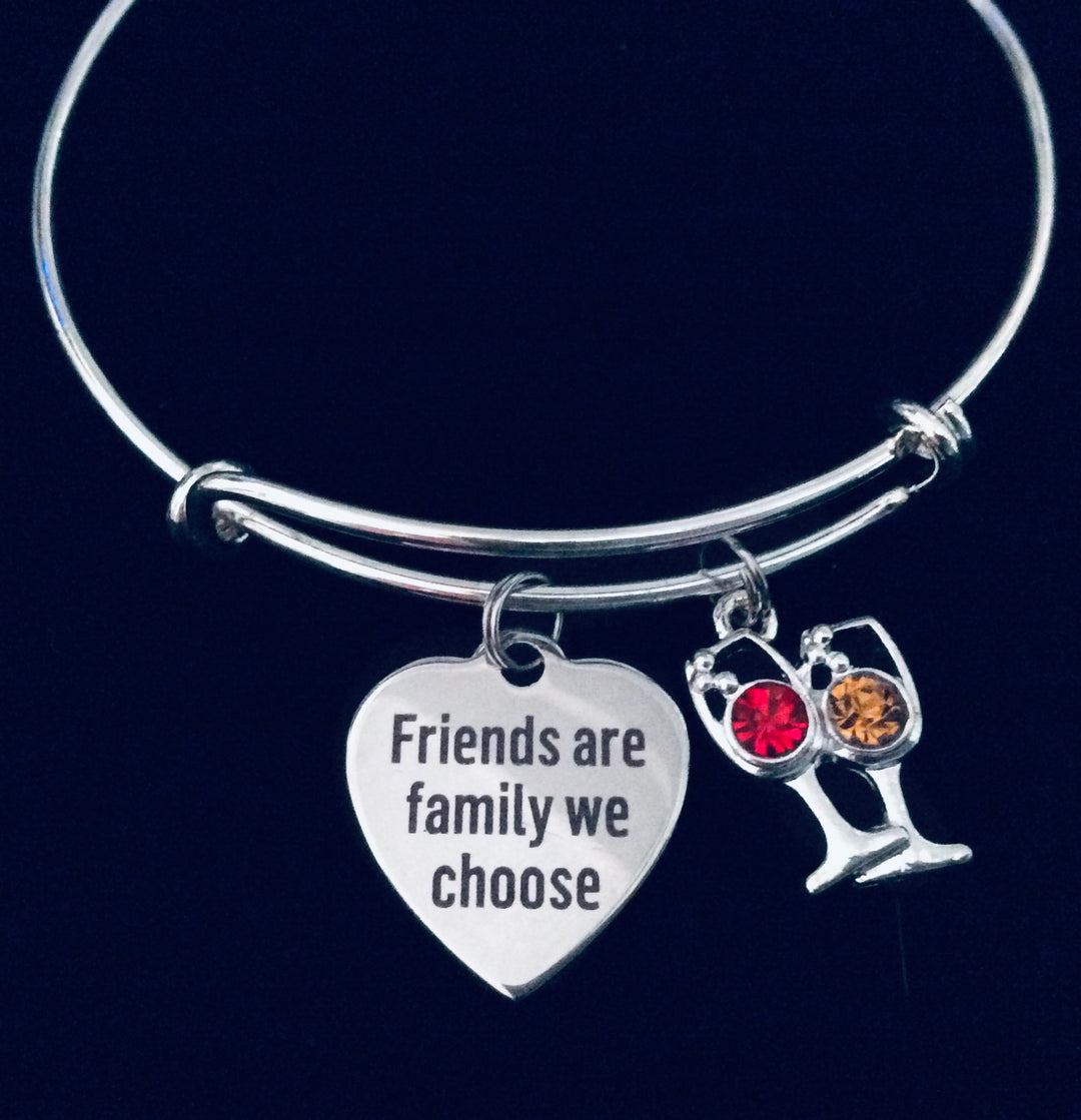 Friends Are Family Charm Bracelet – Friendship Adjustable Silver Bangle