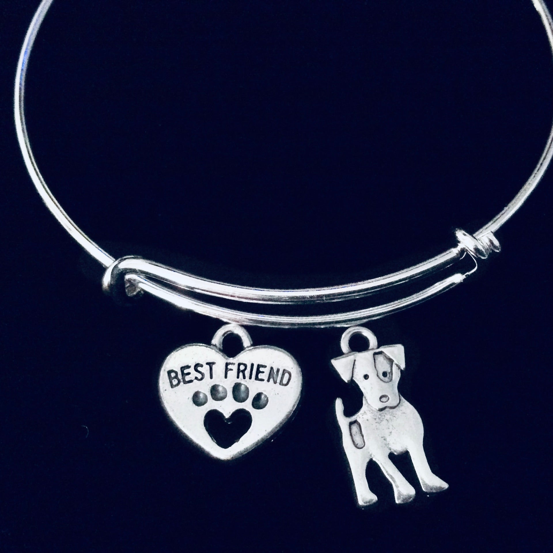 Jack Russel Terrier My Best Friend Silver Expandable Charm Bracelet Dog Mom Gifts