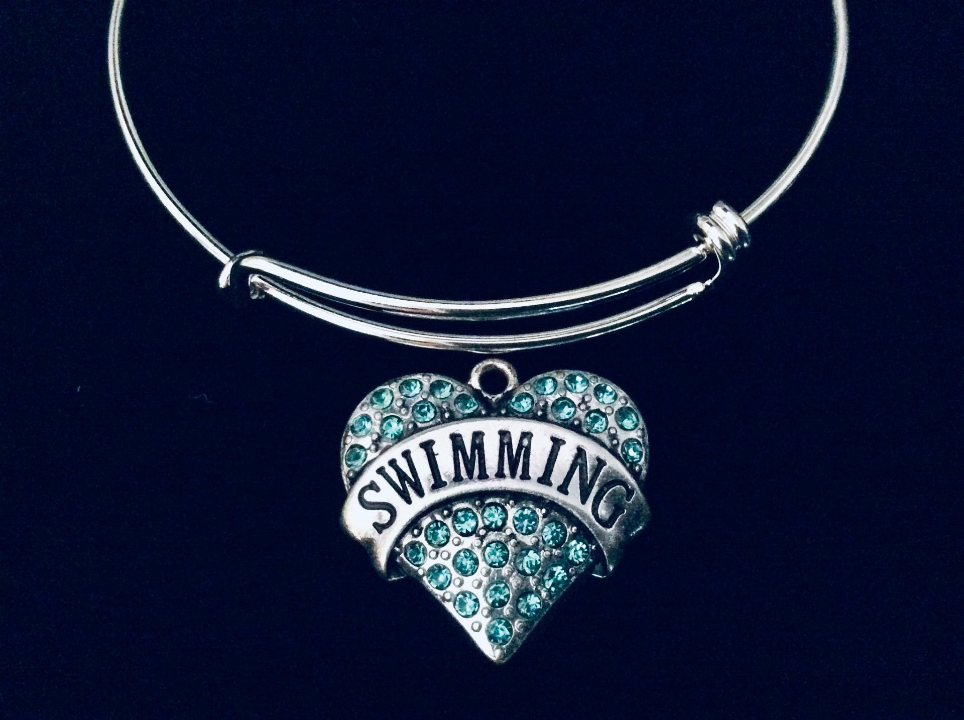 Swimming Charm Bracelet – Silver Expandable Bangle