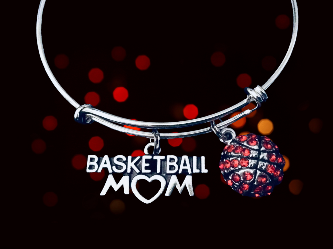 Basketball Mom Charm Bracelet – Adjustable Silver Sports Jewelry Gift