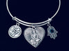 Silver Buddha Heart Hamsa OM Expandable Charm Bracelet 