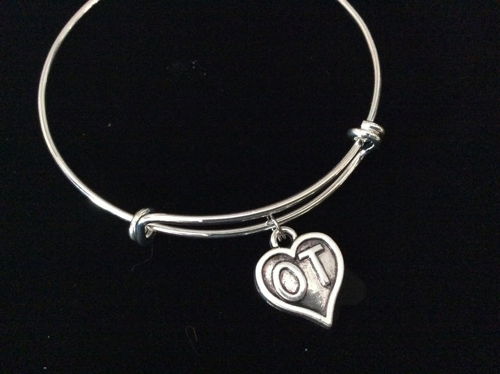 Occupational Therapist Gift Bracelet | OT Charm | Silver Expandable Bangle