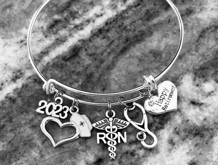Gift for RN Retirement Gift Jewelry Charm Bracelet 