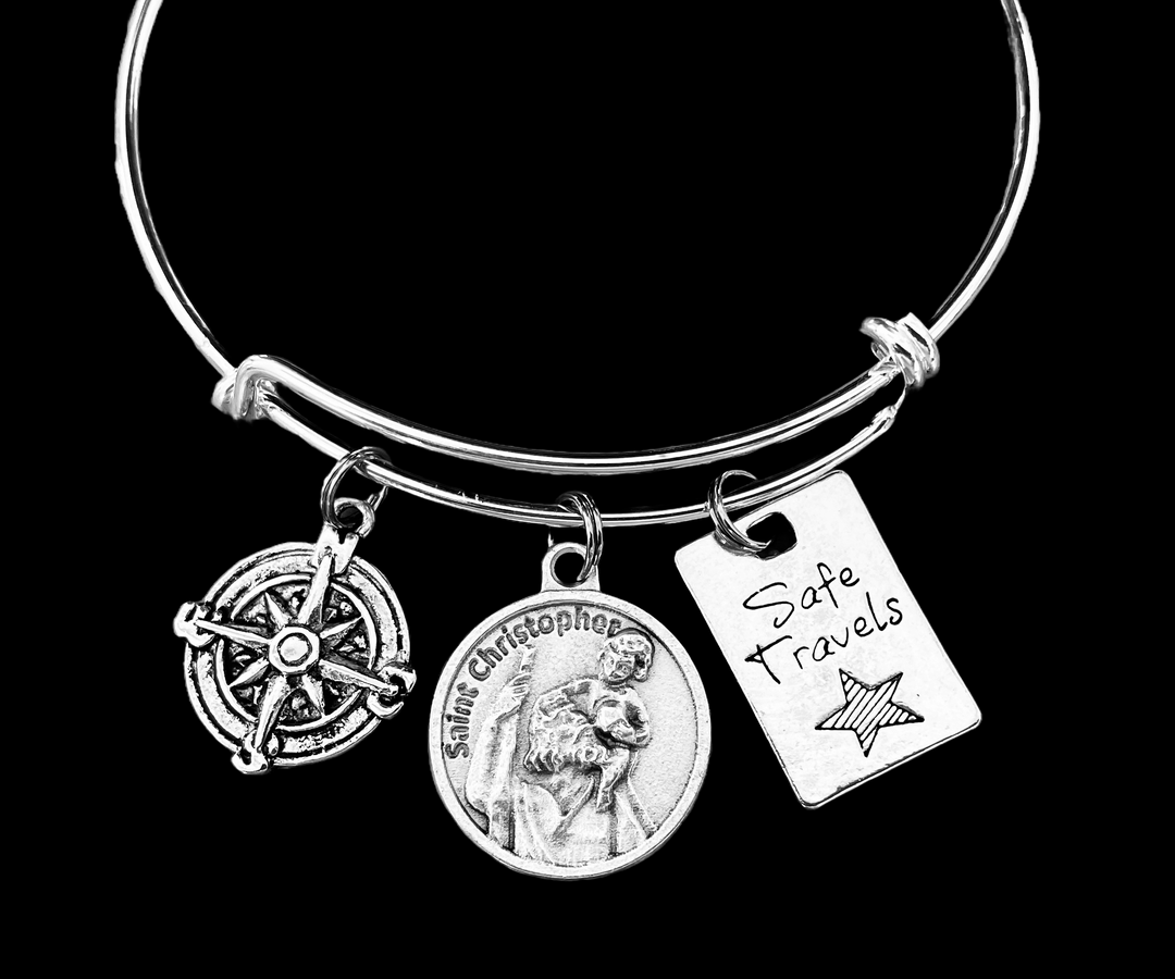 Saint Christopher charm bracelet on expandable silver bangle