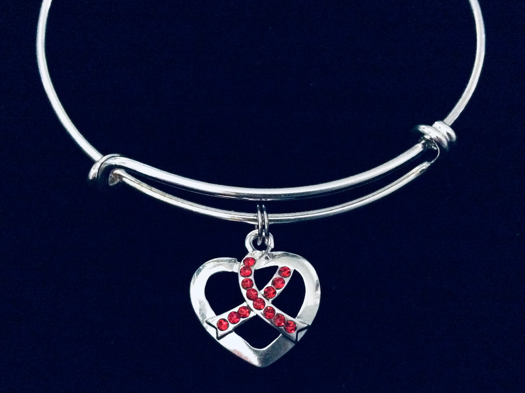 Red Awareness Ribbon Jewelry Adjustable Bracelet Charm Bracelet Heart Disease Survivor Gift