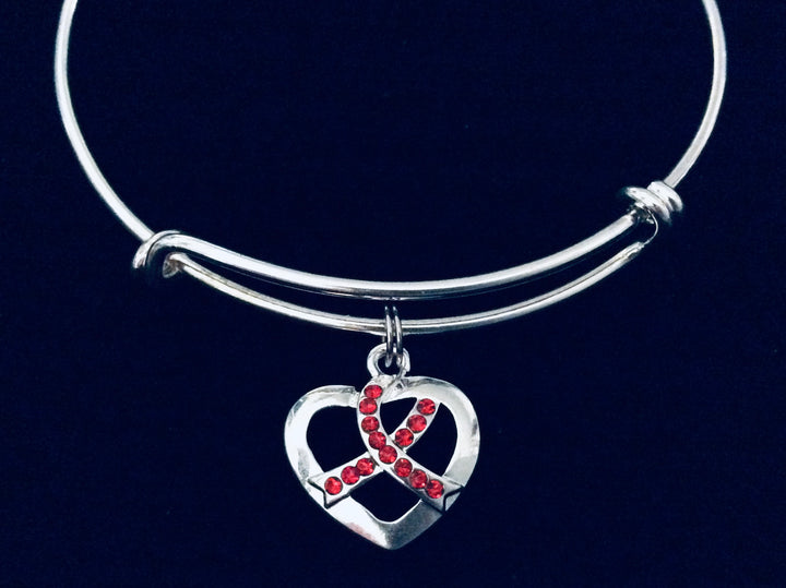 Red Awareness Ribbon Jewelry Adjustable Bracelet Charm Bracelet Heart Disease Survivor Gift