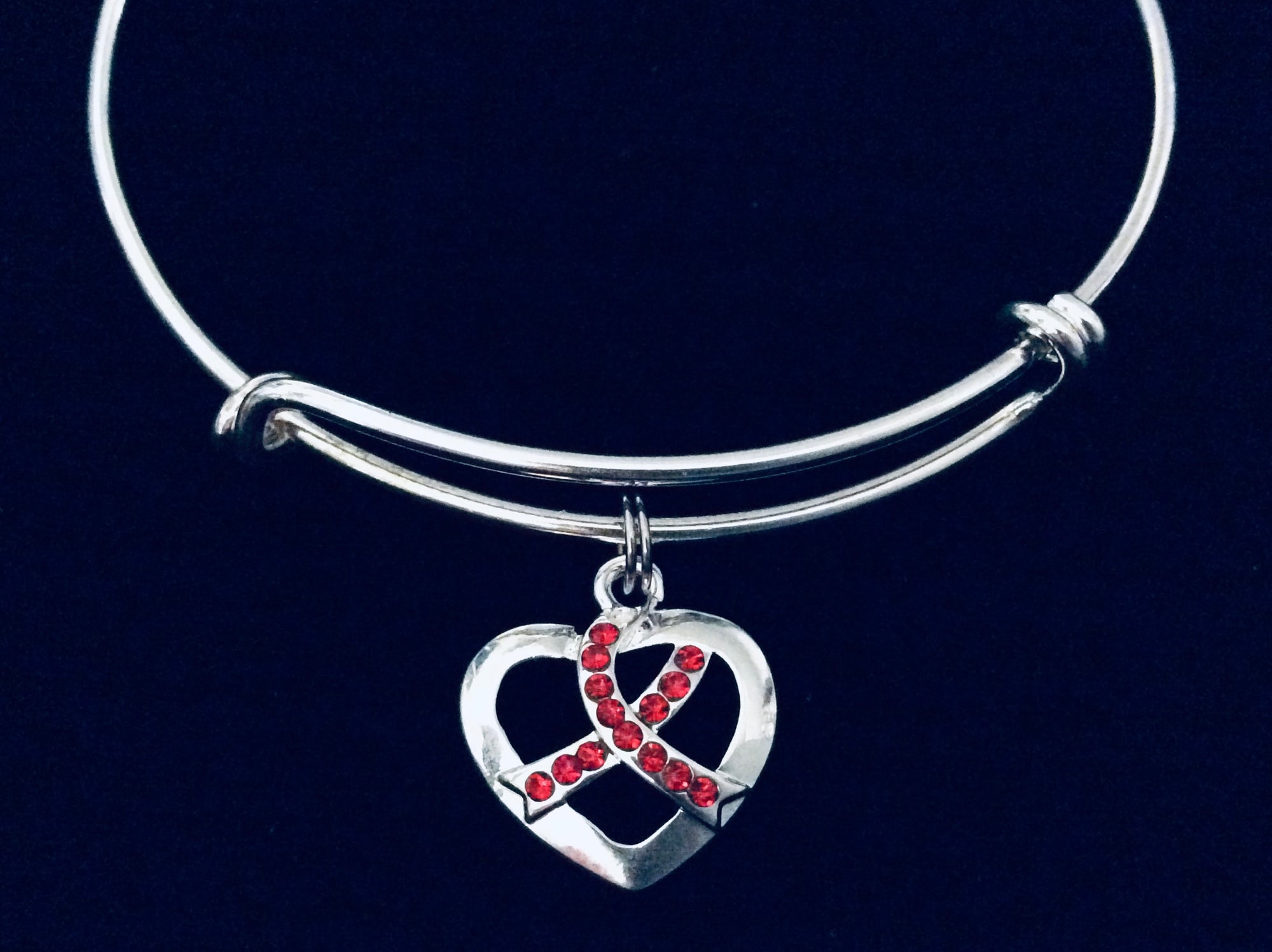 Red Awareness Ribbon Jewelry Adjustable Bracelet Charm Bracelet Heart Disease Survivor Gift