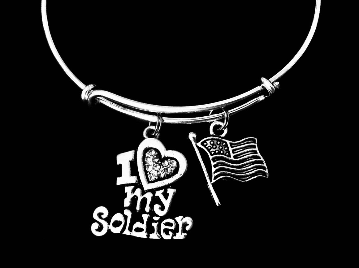 I Love My Soldier Charm Bracelet Patriotic Jewerly 