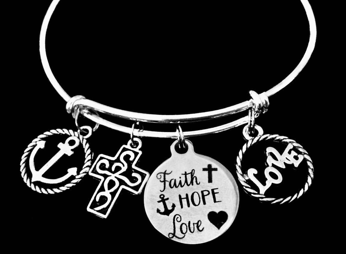 Faith Hope Love Charm Bracelet Catholic Gift Religious Gifts for her