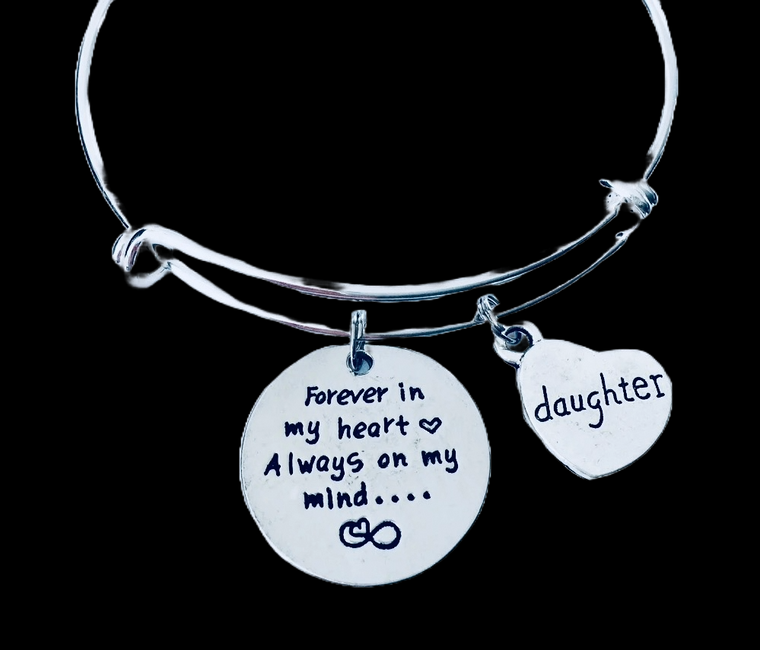 Daughter Always on My Mind Forever in My Heart Expandable Charm Bracelet Adjustable One Size Fits All Daughter Memorial Gift