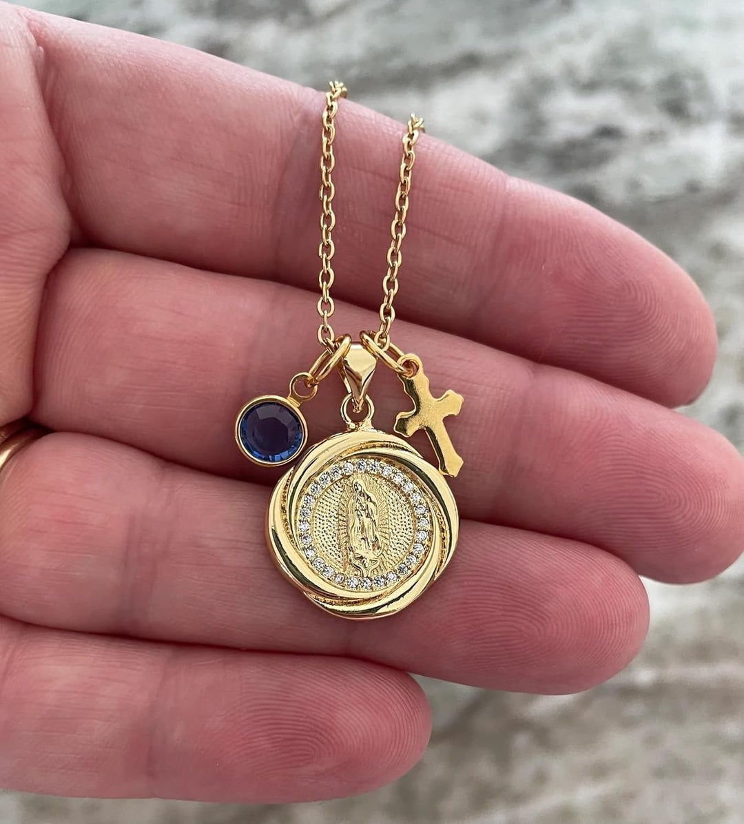 Lady of Guadalupe Necklace – 14k Gold Filled Catholic Medal with Birthstone