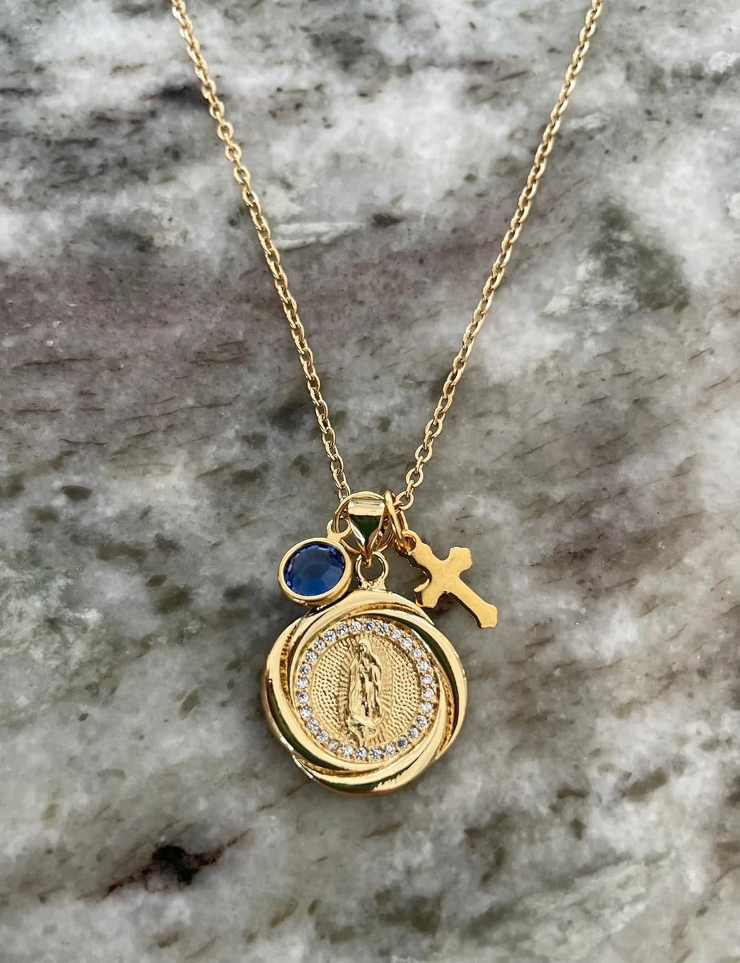 Lady of Guadalupe Necklace – 14k Gold Filled Catholic Medal with Birthstone
