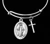 Miraculous Medal Mary Virgin Mary Silver Expandable Bangle Double Sided Adjustable Bracelet Silver Wire Bangle