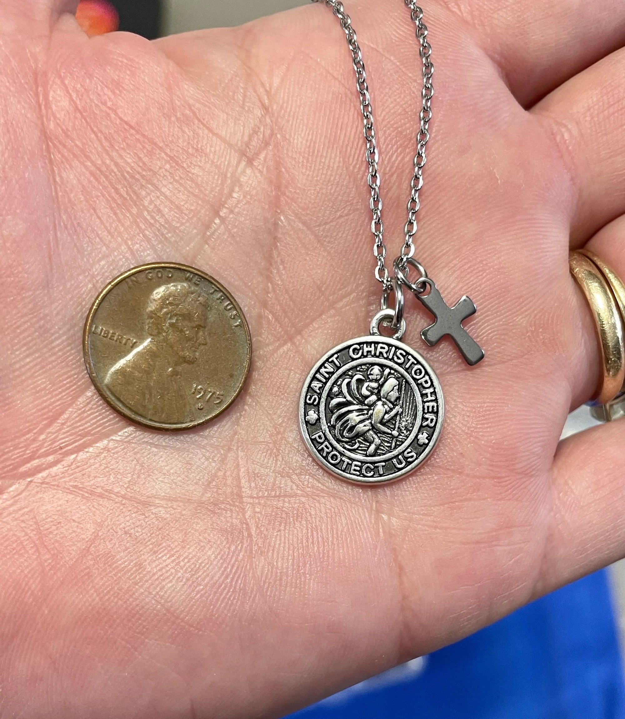 Saint Christopher Necklace – Unisex Stainless Steel Chain with Cross & Birthstone – Patron Saint of Travelers – Confirmation Gift