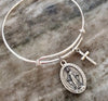 Miraculous Medal Mary Virgin Mary Silver Expandable Bangle Double Sided Adjustable Bracelet Silver Wire Bangle