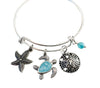 Turtle Starfish Sand Dollar Expandable Nautical Bracelet Silver Adjustable Wire Bangle Gift Ocean Jewelry