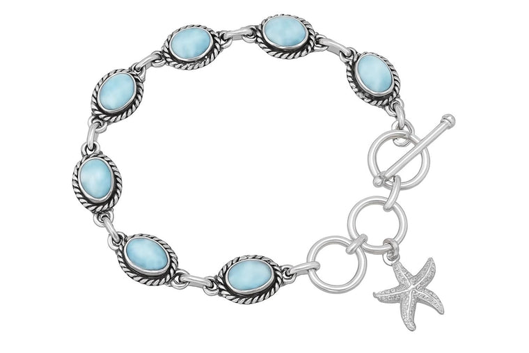 Larimar Toggle Bracelet – 925 Sterling Silver with Optional Ocean Charms