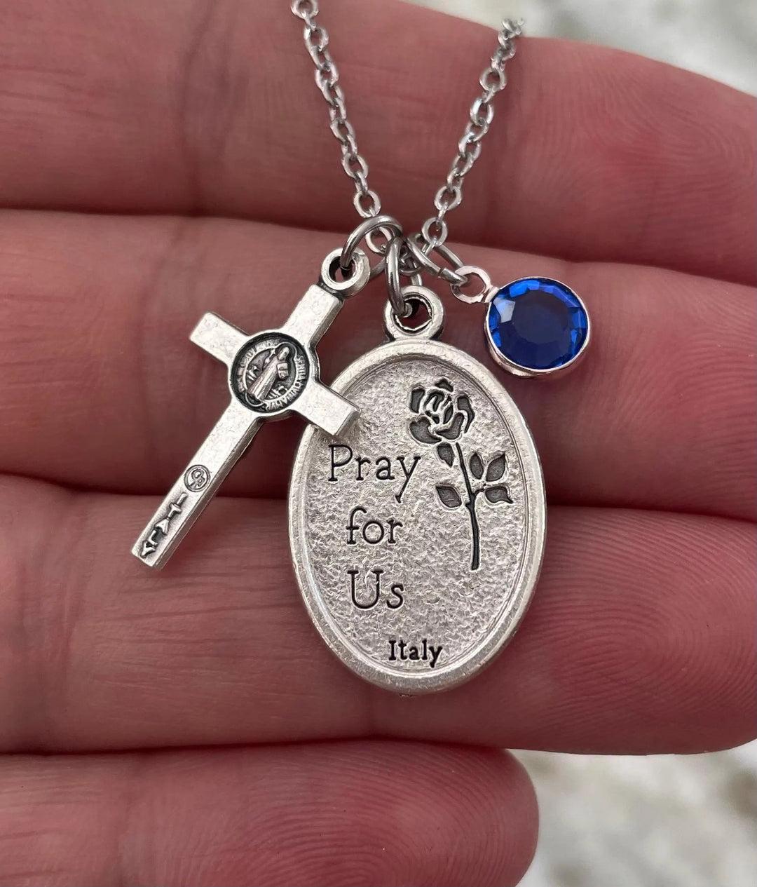 Saint Thomas the Apostle Necklace – Silver Patron Saint Medal with Cross &amp; Birthstone Charm Catholic Confirmation &amp; Baptism Gift