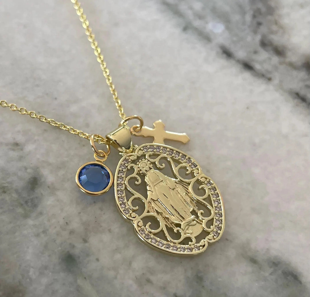 Gold Virgin Mary Charm Necklace Fancy