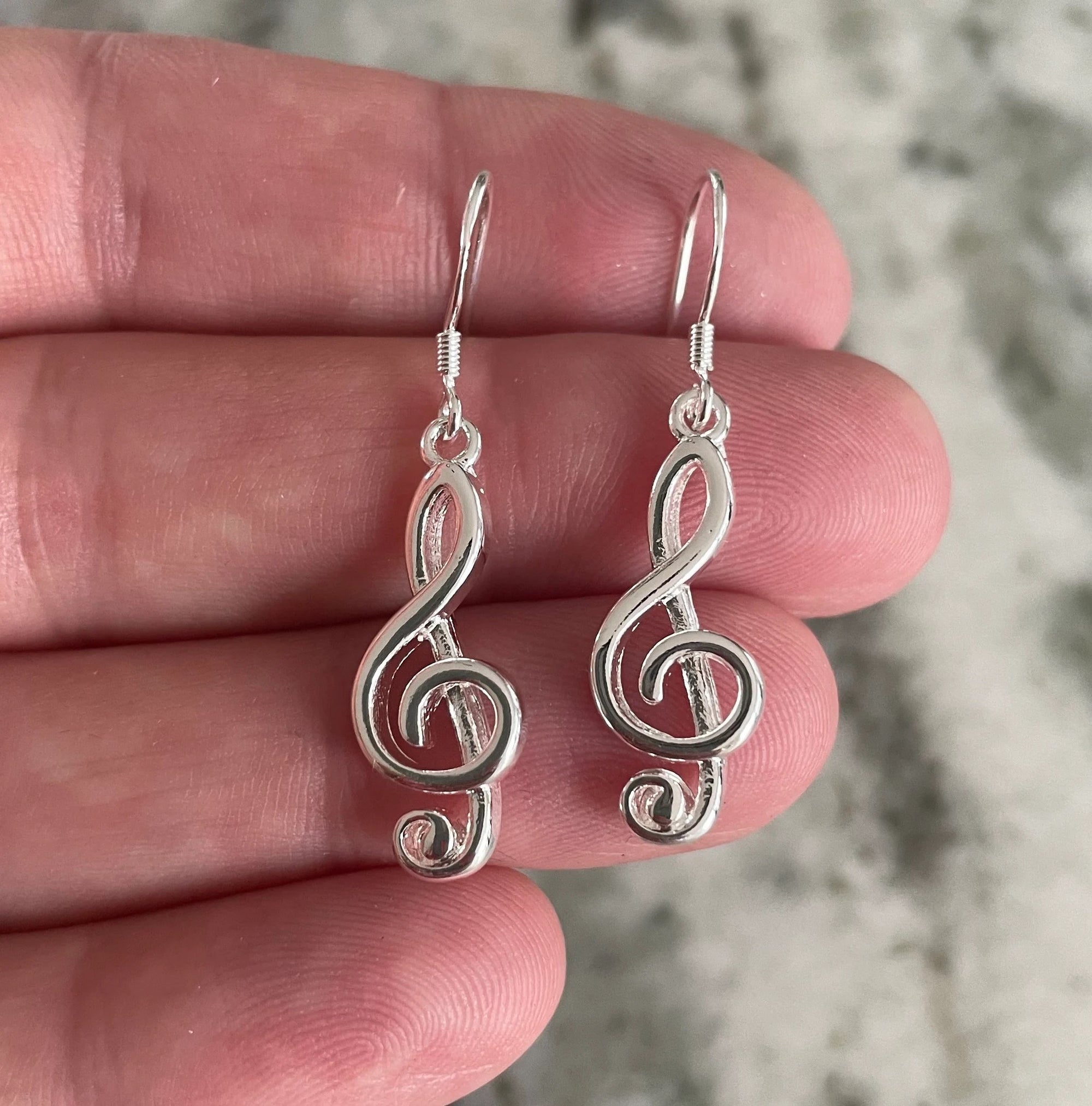Sterling Silver Treble Clef Earrings – Music Note Jewelry Gift for Choir, Band & Musicians
