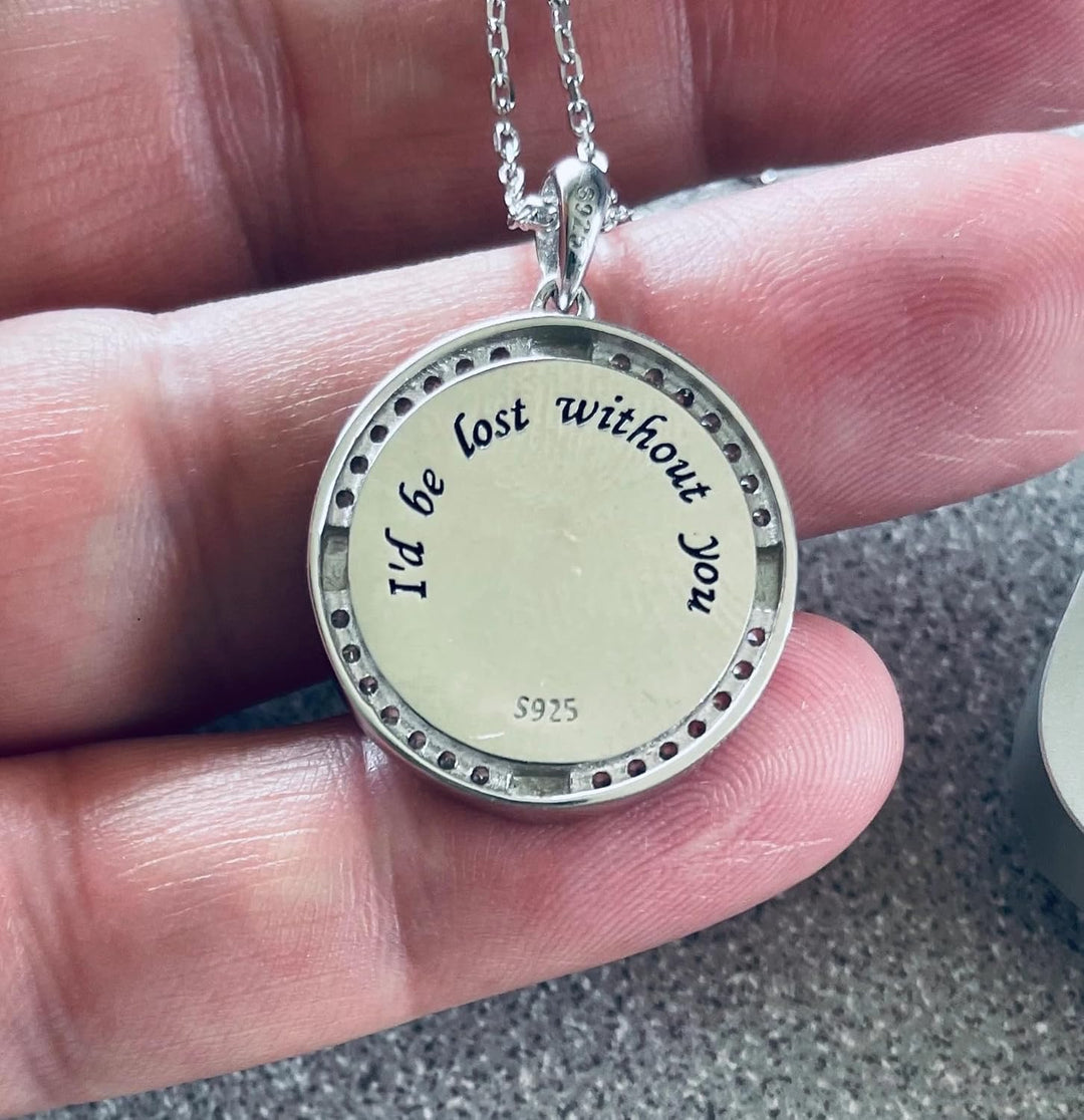 Compass Necklace – Spinning Compass Rose Pendant in 925 Sterling Silver with Blue Opal | Nautical Jewelry, Adventure &amp; Love Gift