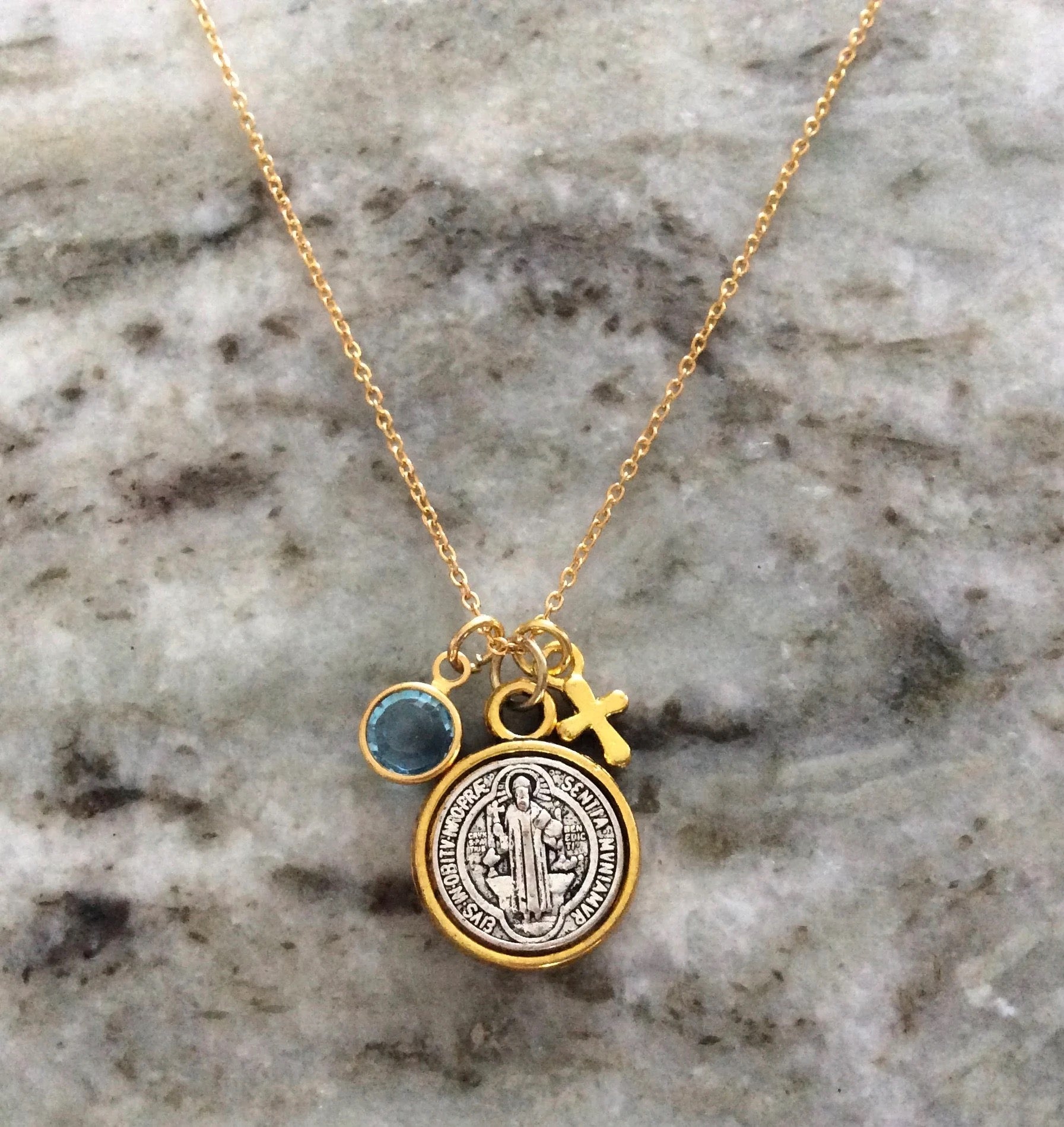 Saint Benedict Medal Gold St Benedict Medal Necklace Personalized St Benedict Necklace Personalized Charm Necklace