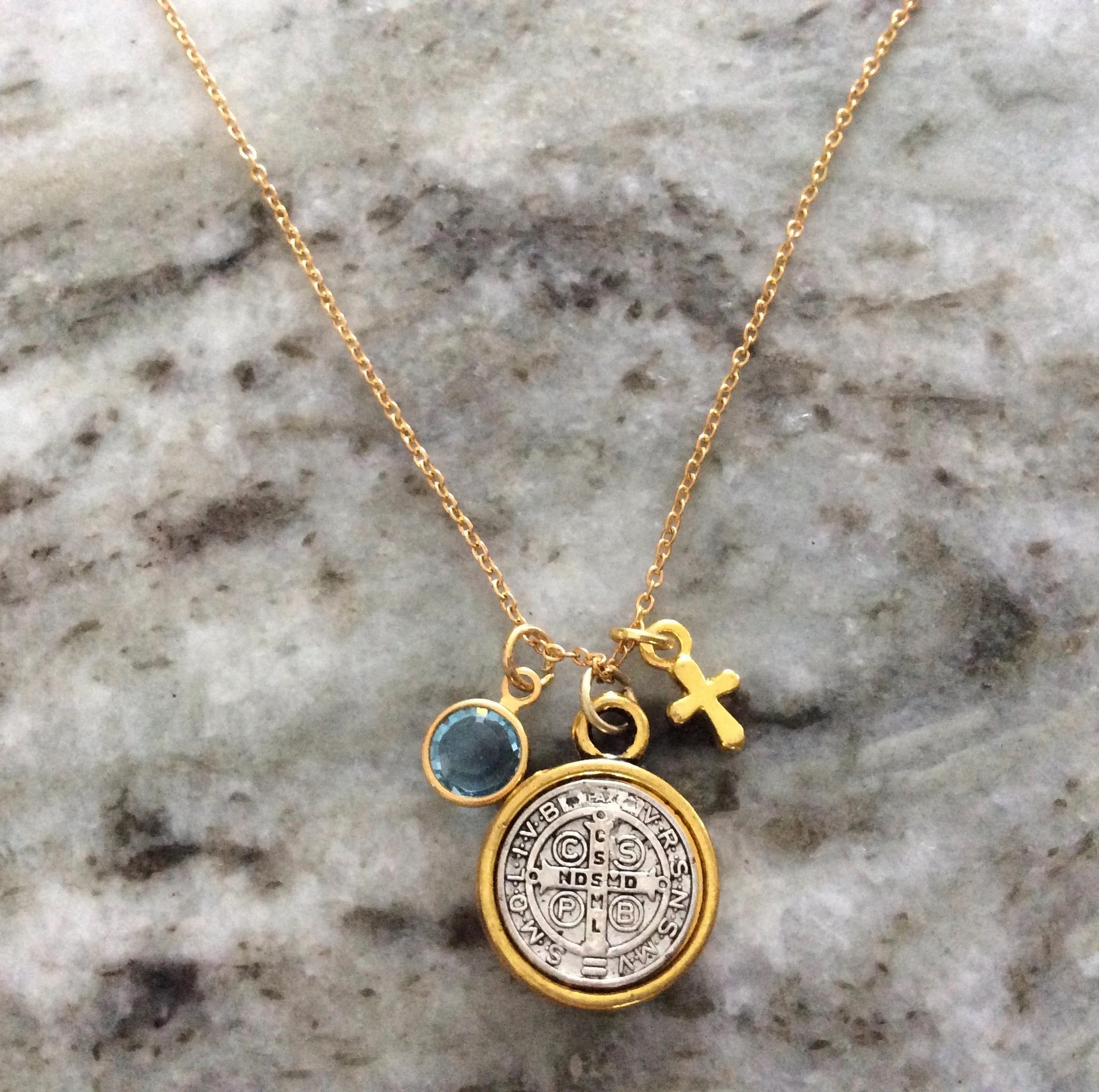 Saint Benedict Medal Gold St Benedict Medal Necklace Personalized St Benedict Necklace Personalized Charm Necklace