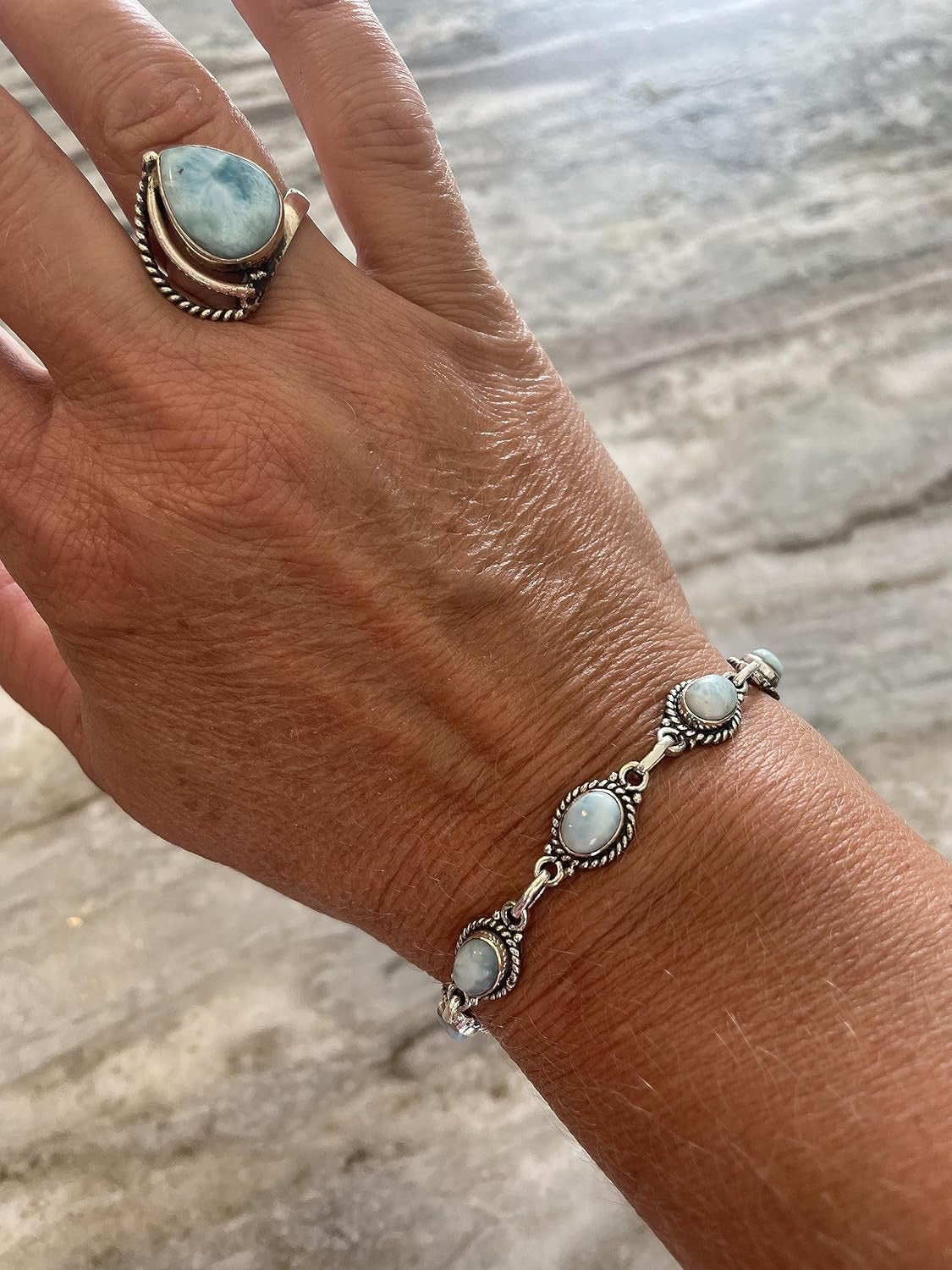 Larimar Toggle Bracelet – 925 Sterling Silver with Optional Ocean Charms
