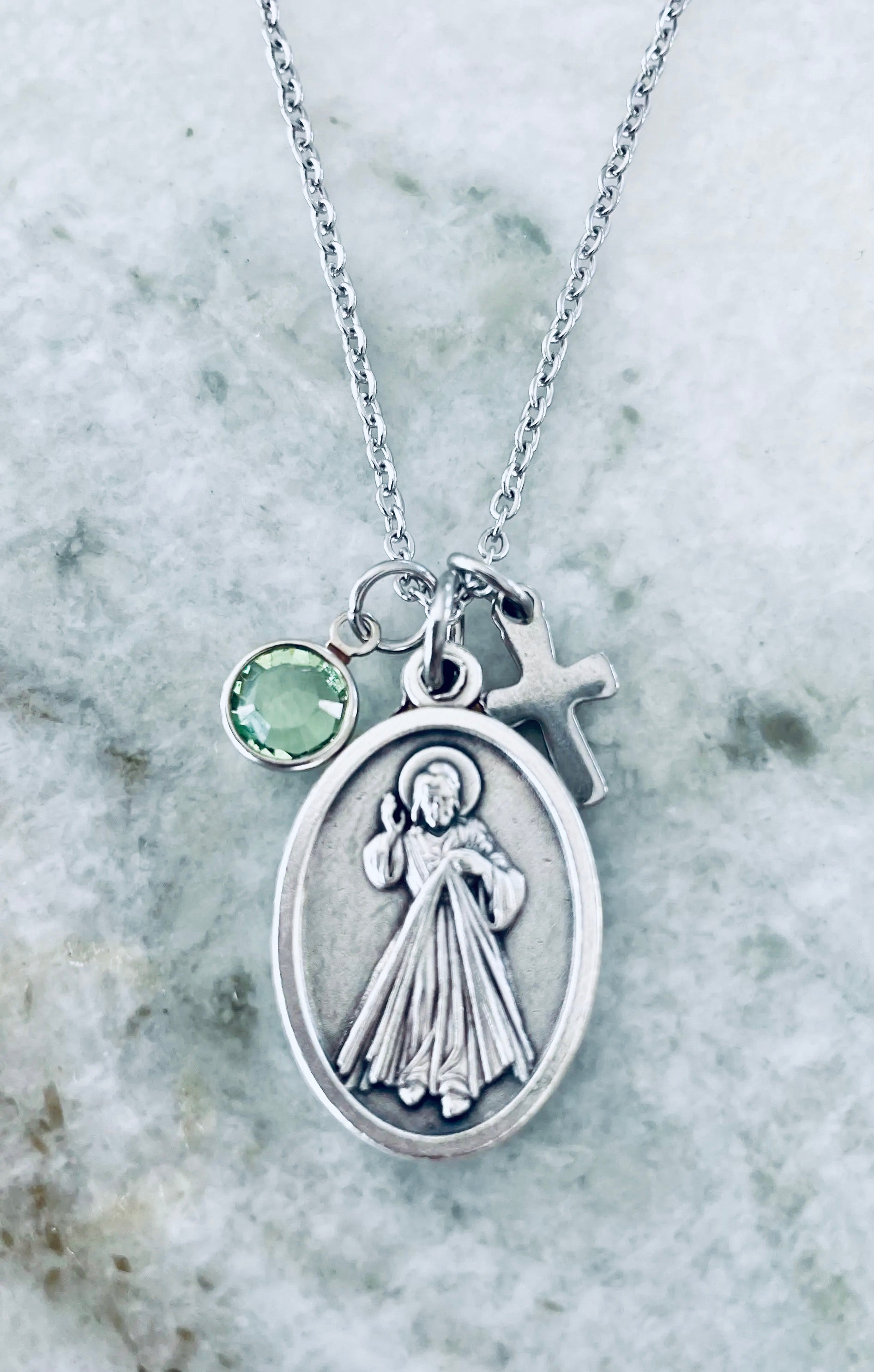 Divine Mercy Necklace Charm Necklace Jesus I Trust In You