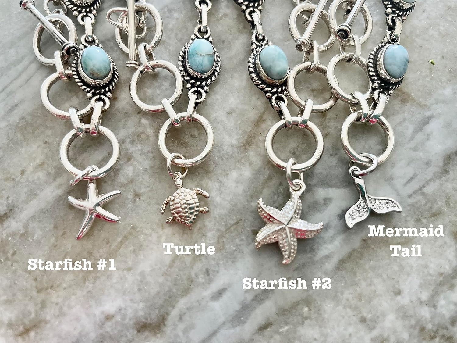 Larimar Toggle Bracelet – 925 Sterling Silver with Optional Ocean Charms