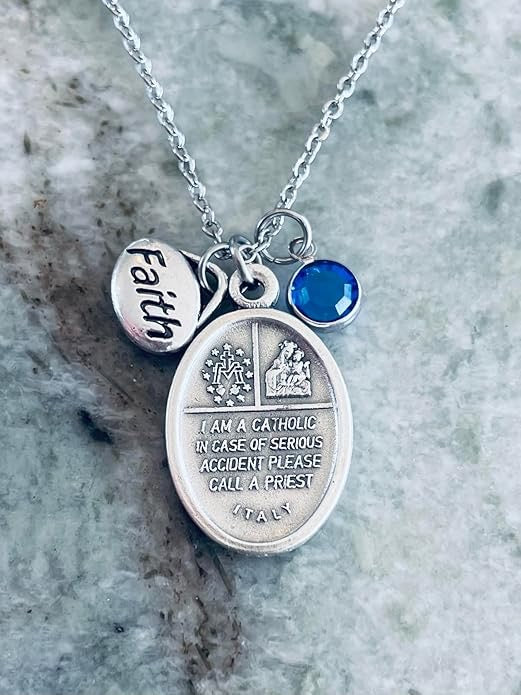 Catholic Holy Family Medal Necklace, Faith Charm with Birthstone, Custom Charm Necklace