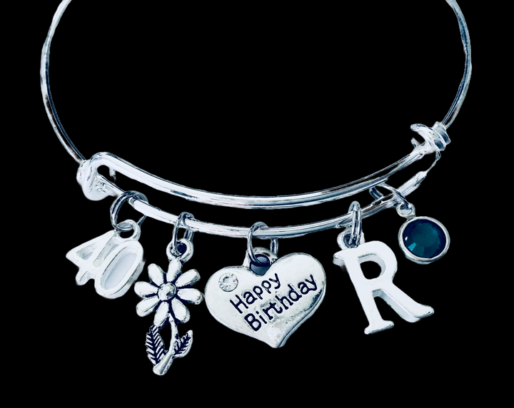 Happy 40th Birthday Expandable Charm Bracelets Adjustable Bangle Gift (Other Numbers Available)