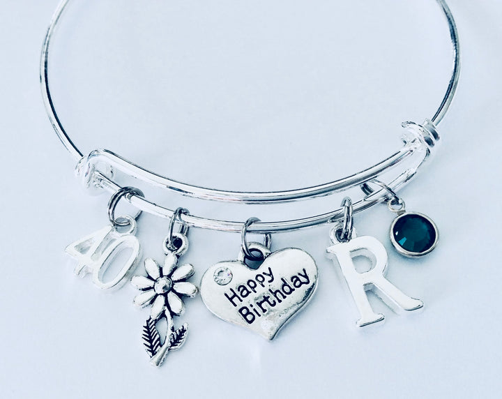 Happy 40th Birthday Expandable Charm Bracelets Adjustable Bangle Gift (Other Numbers Available)
