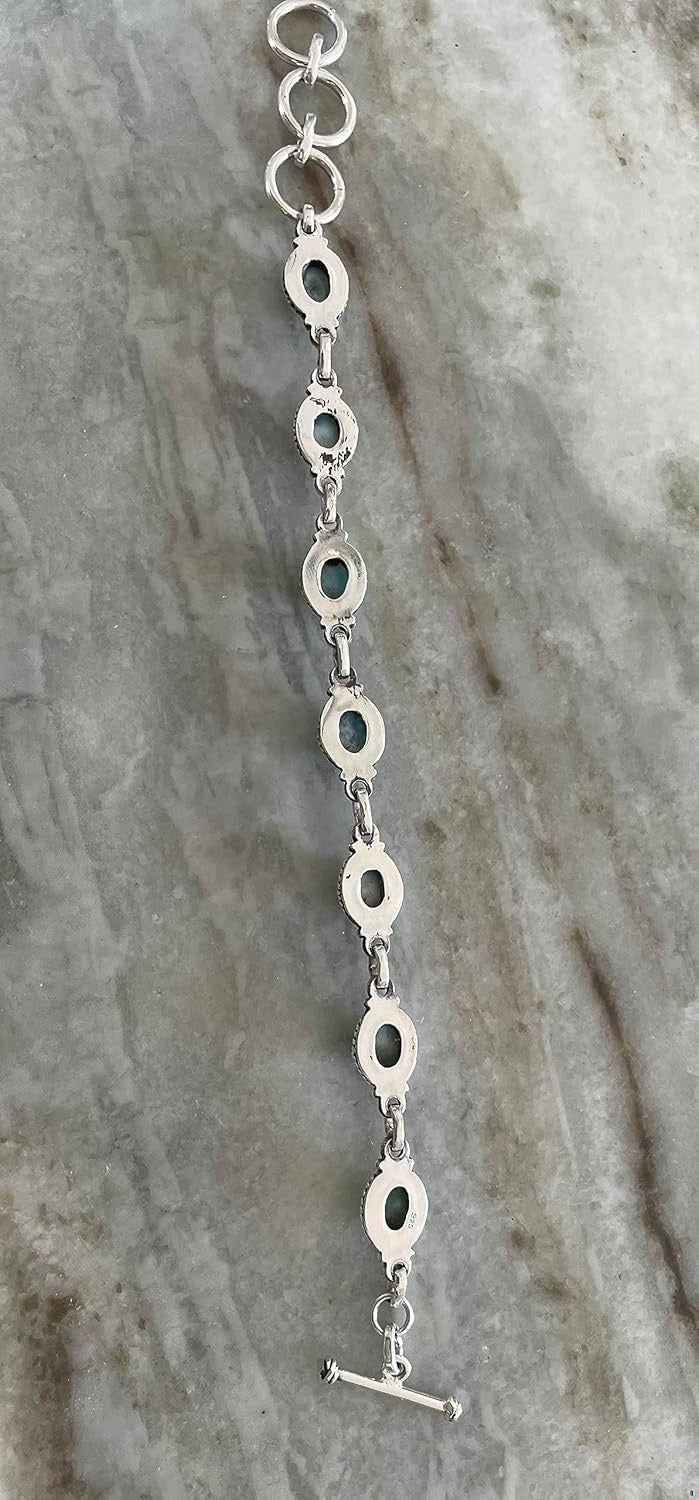 Larimar Toggle Bracelet – 925 Sterling Silver with Optional Ocean Charms