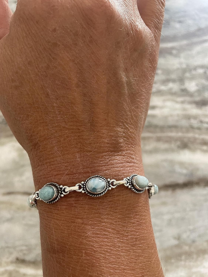 Larimar Toggle Bracelet – 925 Sterling Silver with Optional Ocean Charms