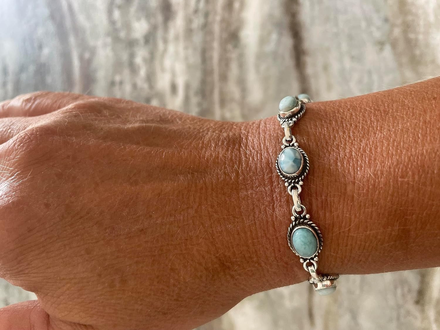 Larimar Toggle Bracelet – 925 Sterling Silver with Optional Ocean Charms