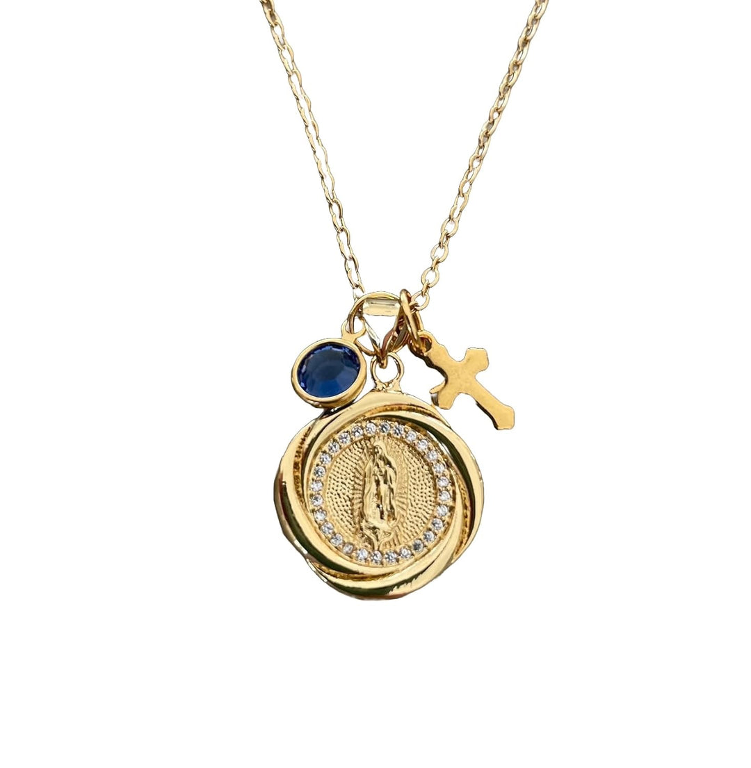 Lady of Guadalupe Necklace – 14k Gold Filled Catholic Medal with Birthstone