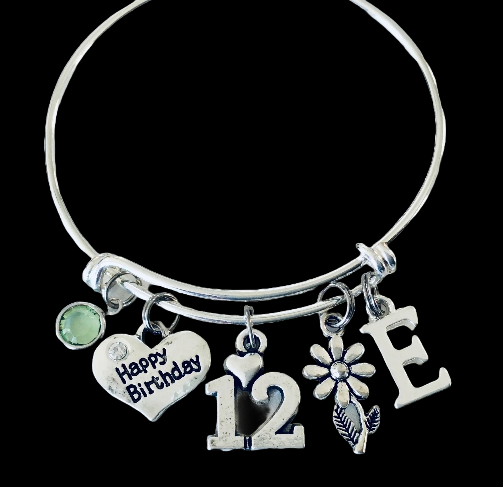 Personalized Happy 12th Birthday Gift for 12 Year Old Girl Expandable Silver Charm Bracelet Adjustable