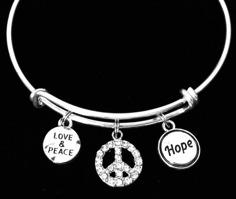 Love Peace Hope Jewelry Expandable Charm Bracelet Silver Adjustable One Size Fits All Bangle