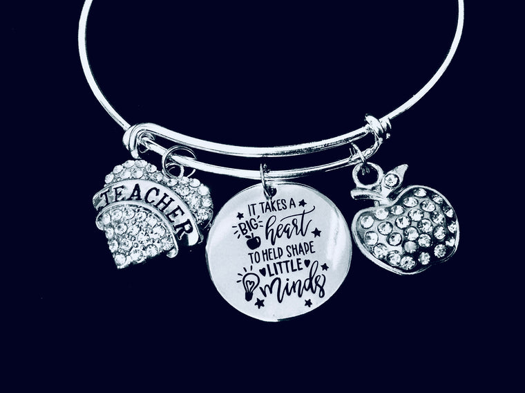 It Take a Big Heart to Shape Little Minds Teacher Jewelry Adjustable Bracelet Expandable Silver Charm Bangle