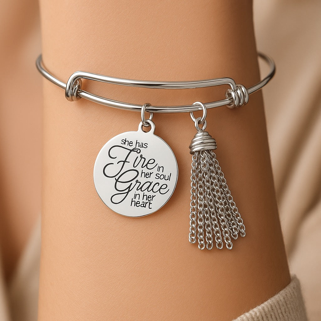 Tassel Bracelet Expandable Charm Bracelet Silver Adjustable Bangle One Size Fits All Gift