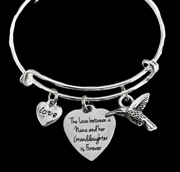 The Love between a Granddaughter and Nana is Forever Expandable Charm Bracelet Adjustable Bangle Gift